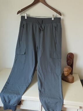 Women's Gray-Green Cargo Jogger Pants with Drawstring Waist